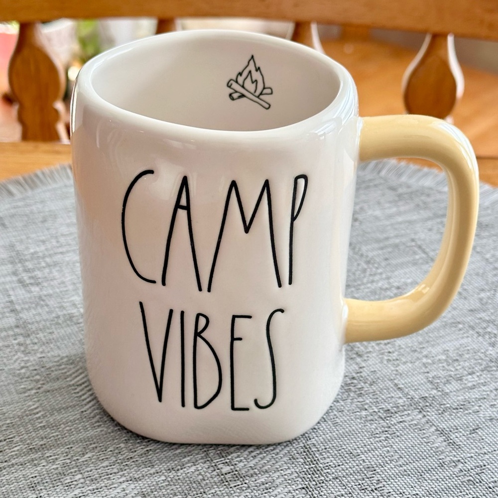 Rae Dunn CAMP VIBES Campfire Design Inside Ceramic Mug BRAND NEW!!